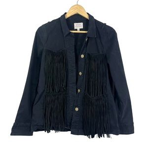 McGuire Black Denim Can’t Buy My Love Fringe Western Jacket Size XS